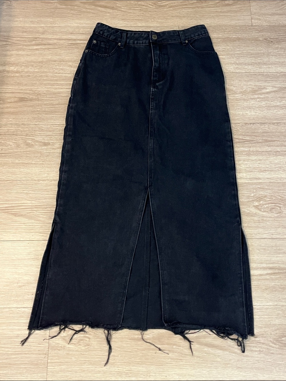 Nasty Gal Black Maxi Denim Skirt with Front Slit - Picture 5 of 15